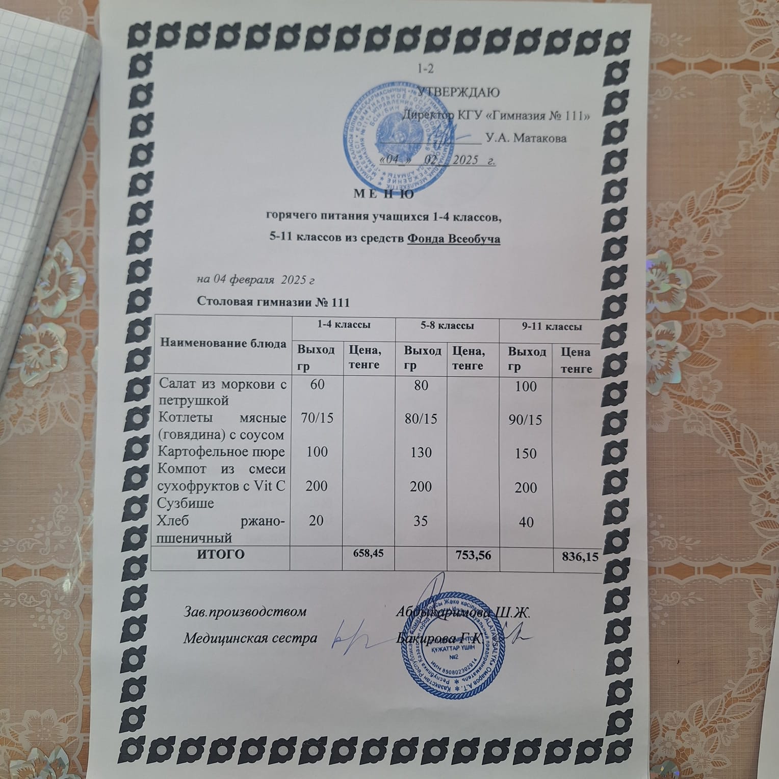 Меню на 04.02.2025