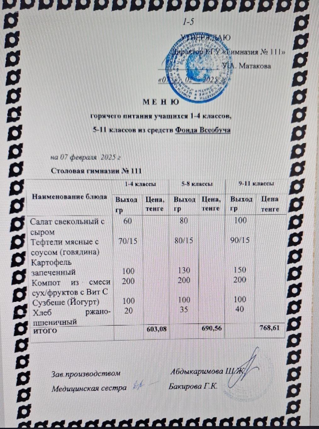 Меню на 07.02.2025