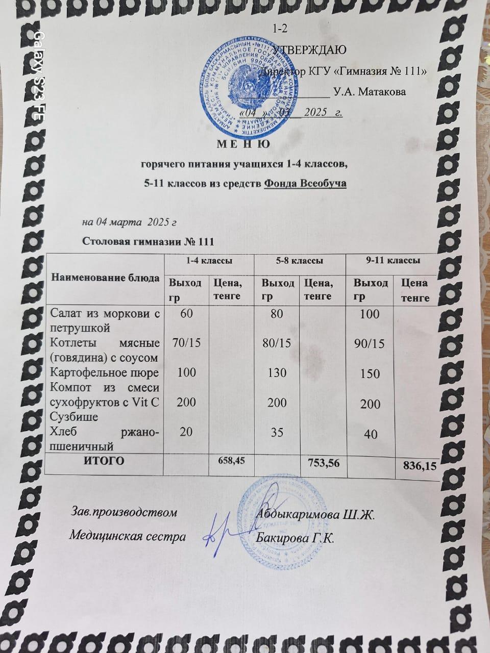 Меню 04.03.2025год.