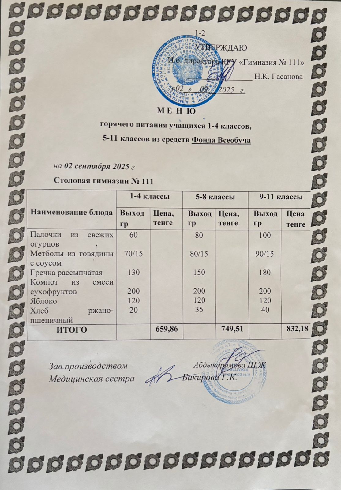 Меню на 02.09.2025