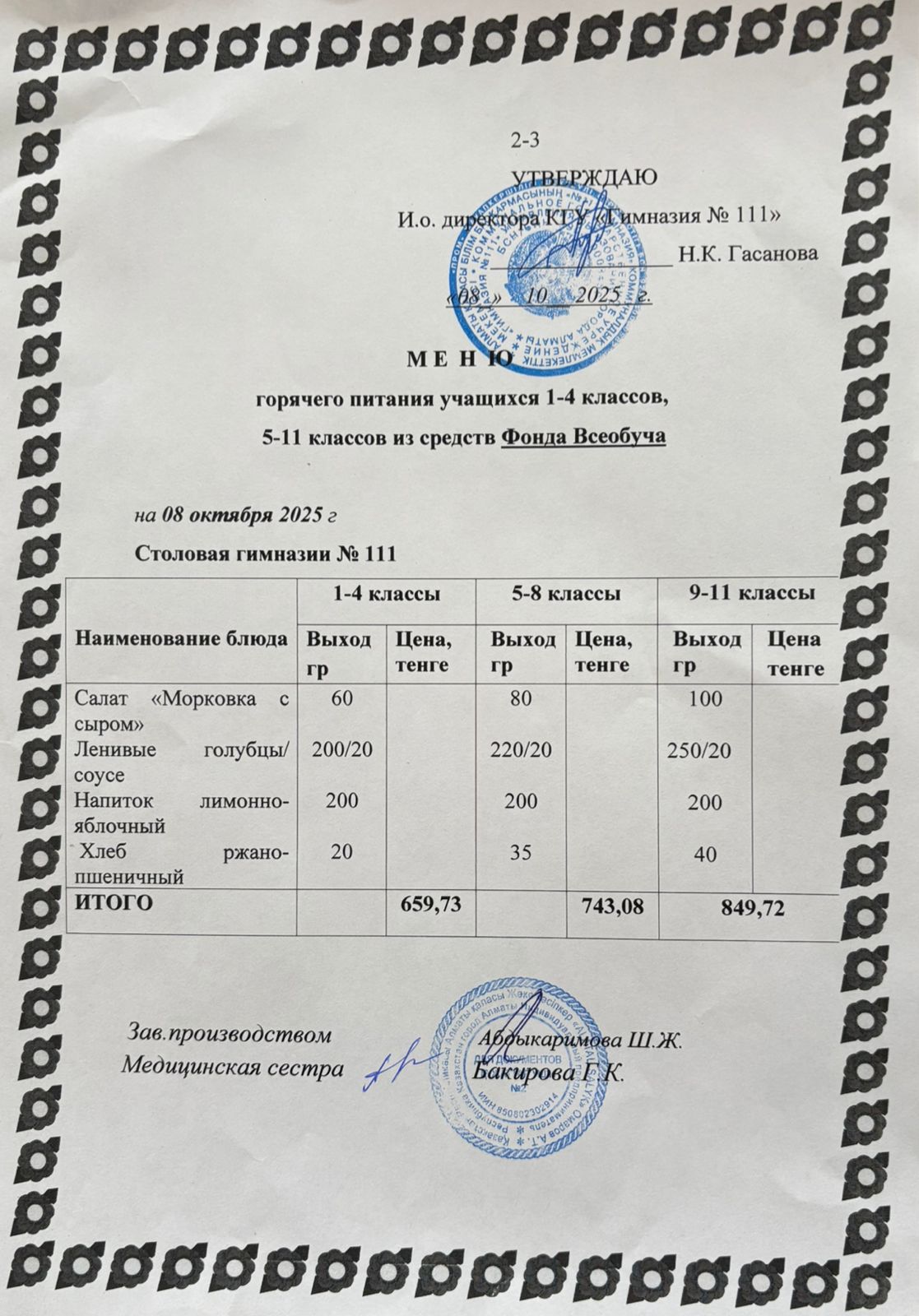 Меню на 08.10.2025