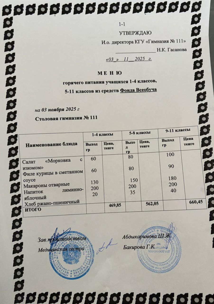 Меню на 03.11.2025