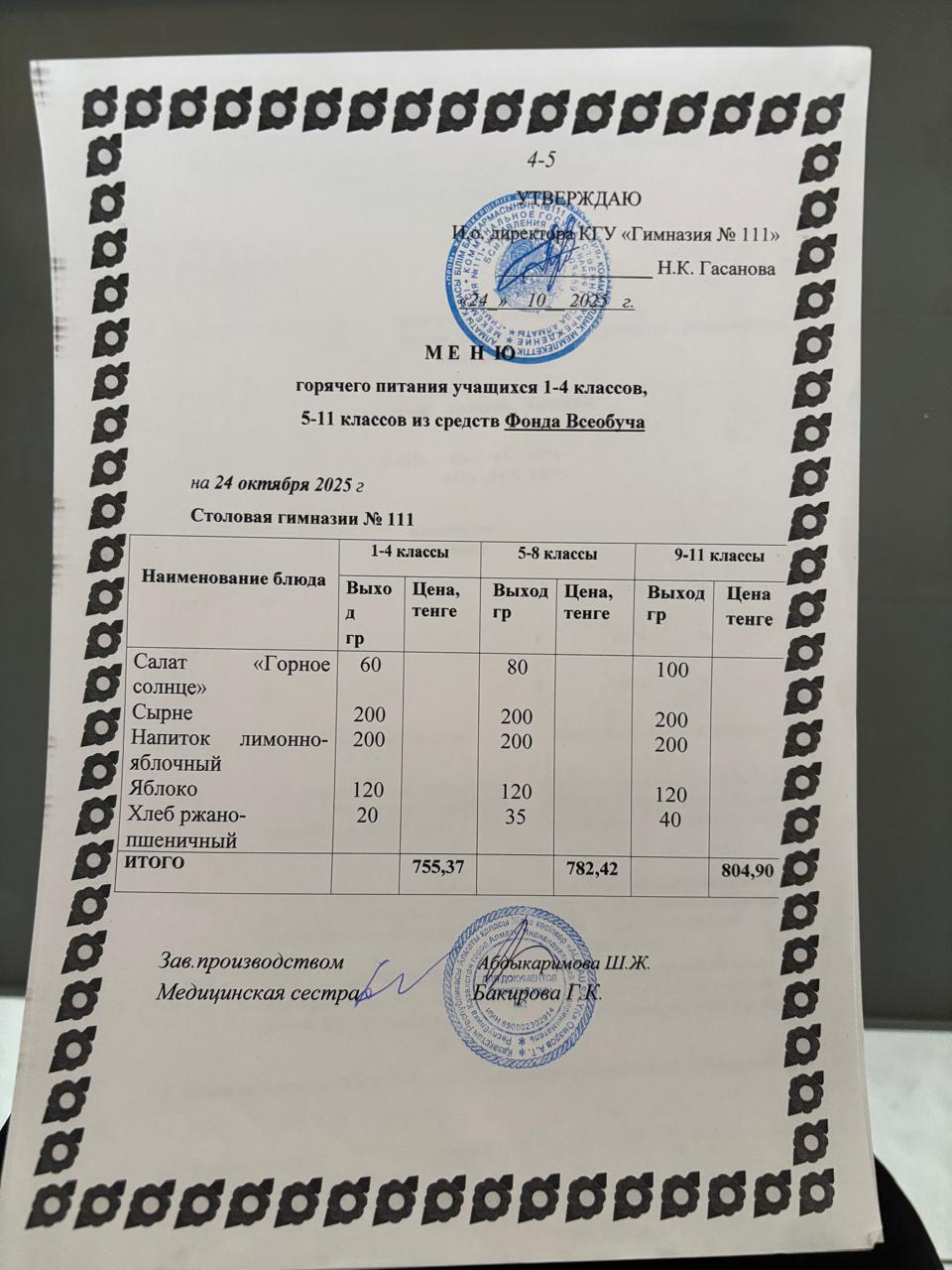 Меню на 24.10.2025