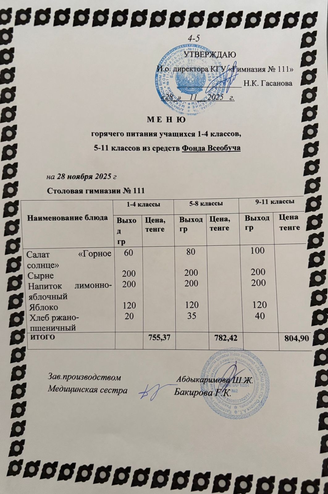 Меню на 28.11.2025