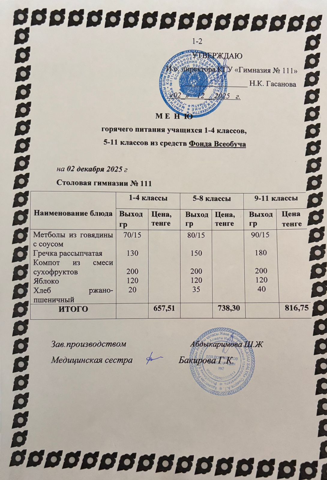 Меню на 02.12.2025