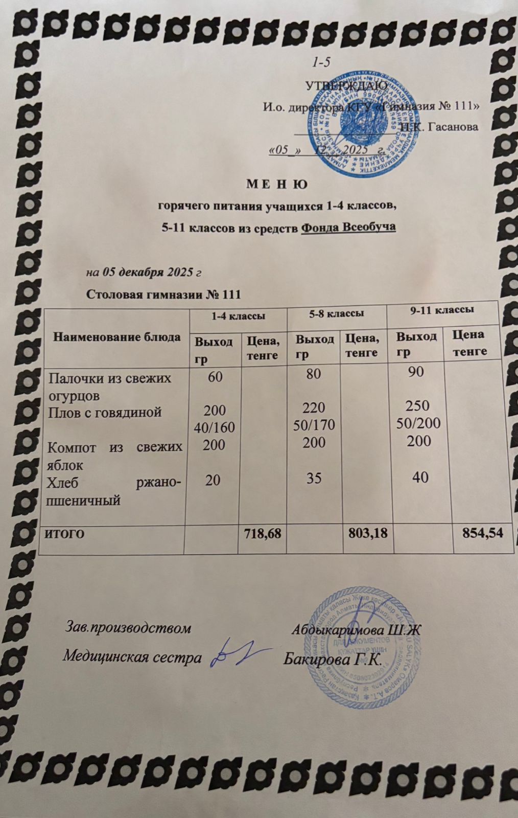 Меню на 05.12.2025