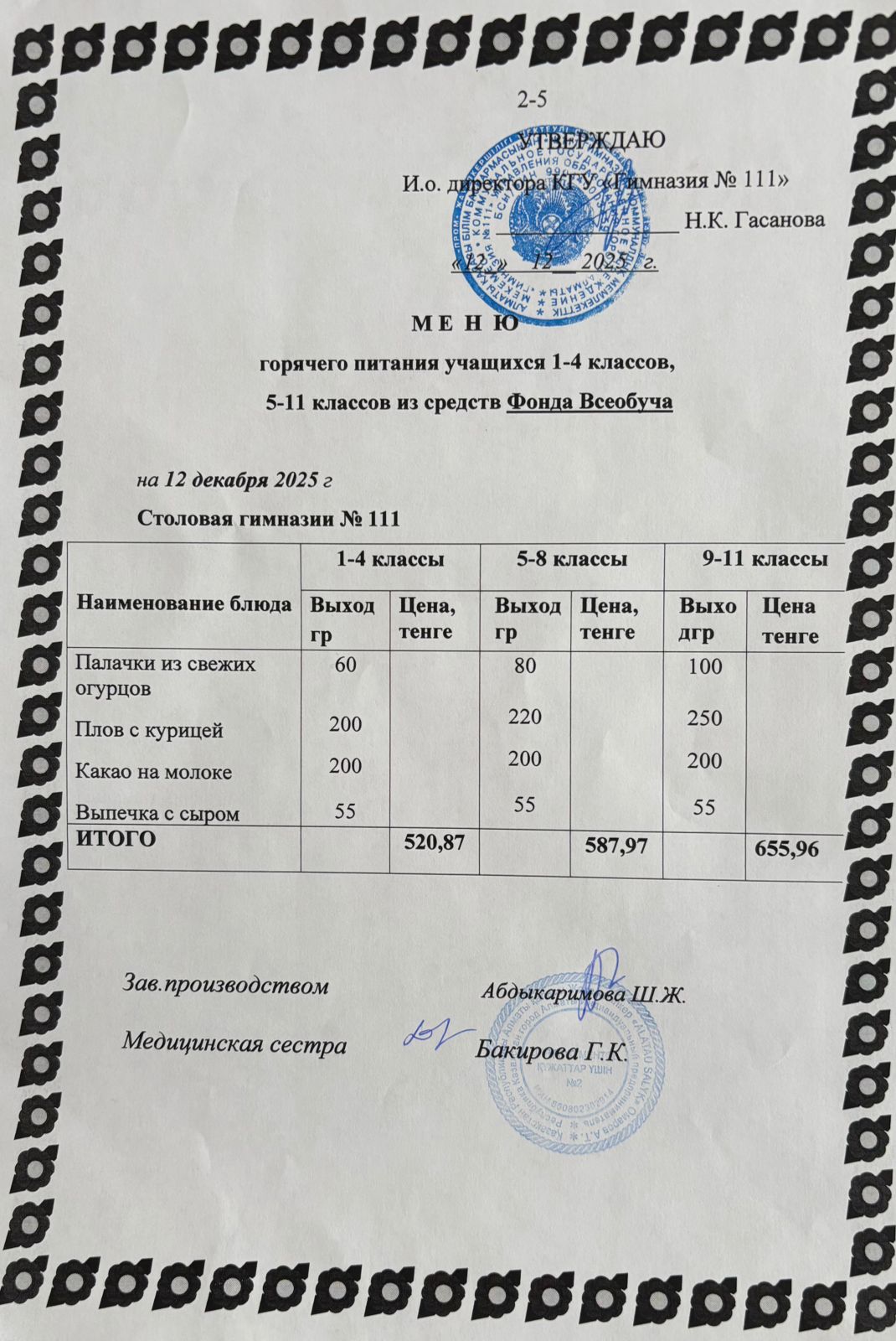 Меню на 12.12.2025
