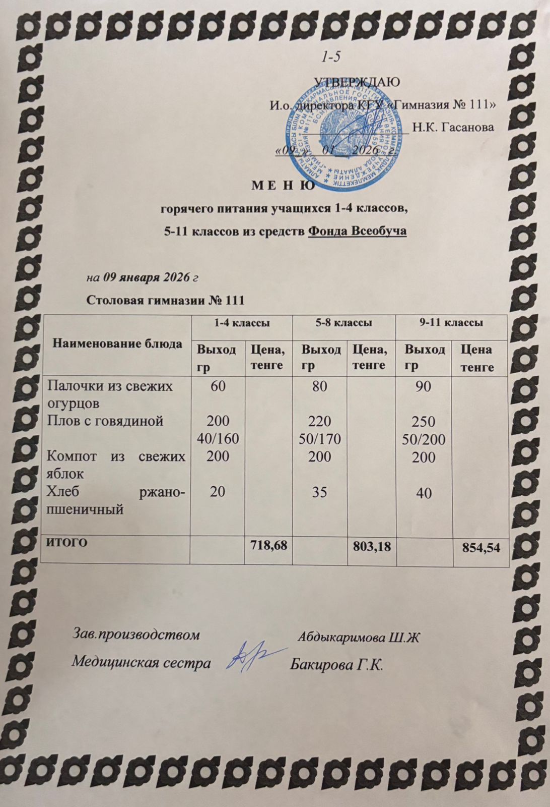 Меню на 09.01.2025