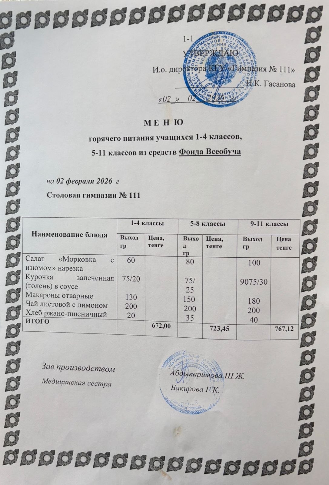 Меню на 02.02.2026