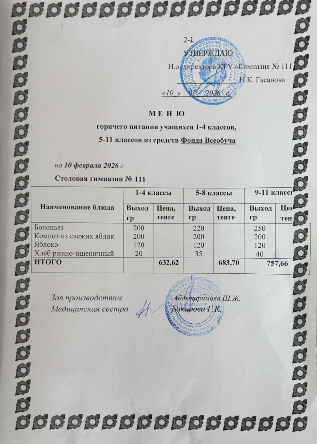 Меню на 10.02.2026