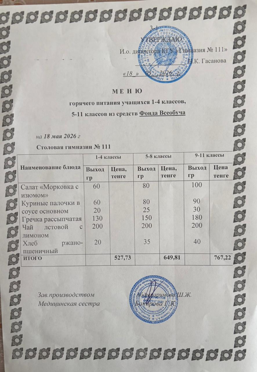 Меню на 18.05.2026